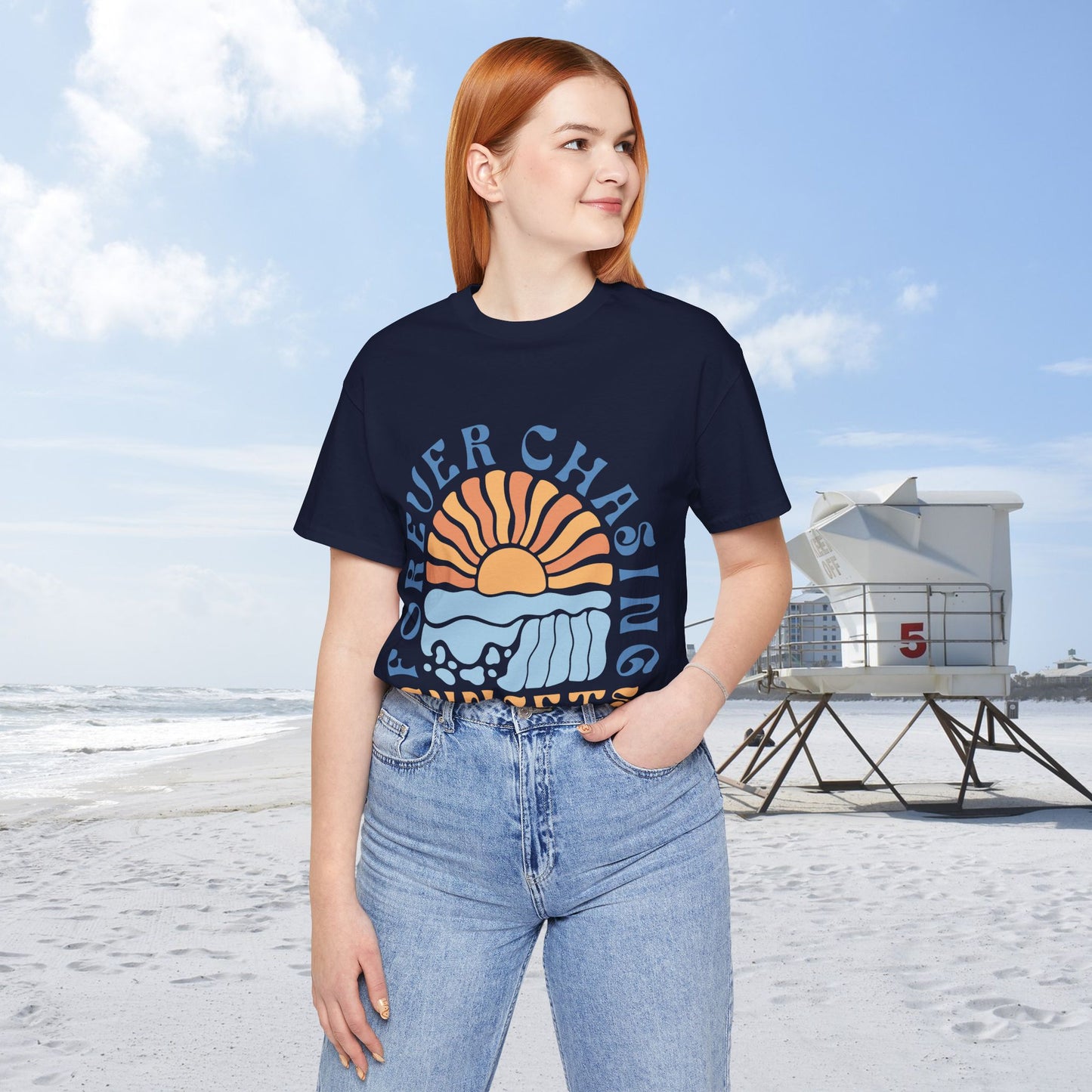 Surfer Shirt "Chasing Sunsets" | Relaxed Summer Vibe | Unisex Casual Wear, Beach Flat Art