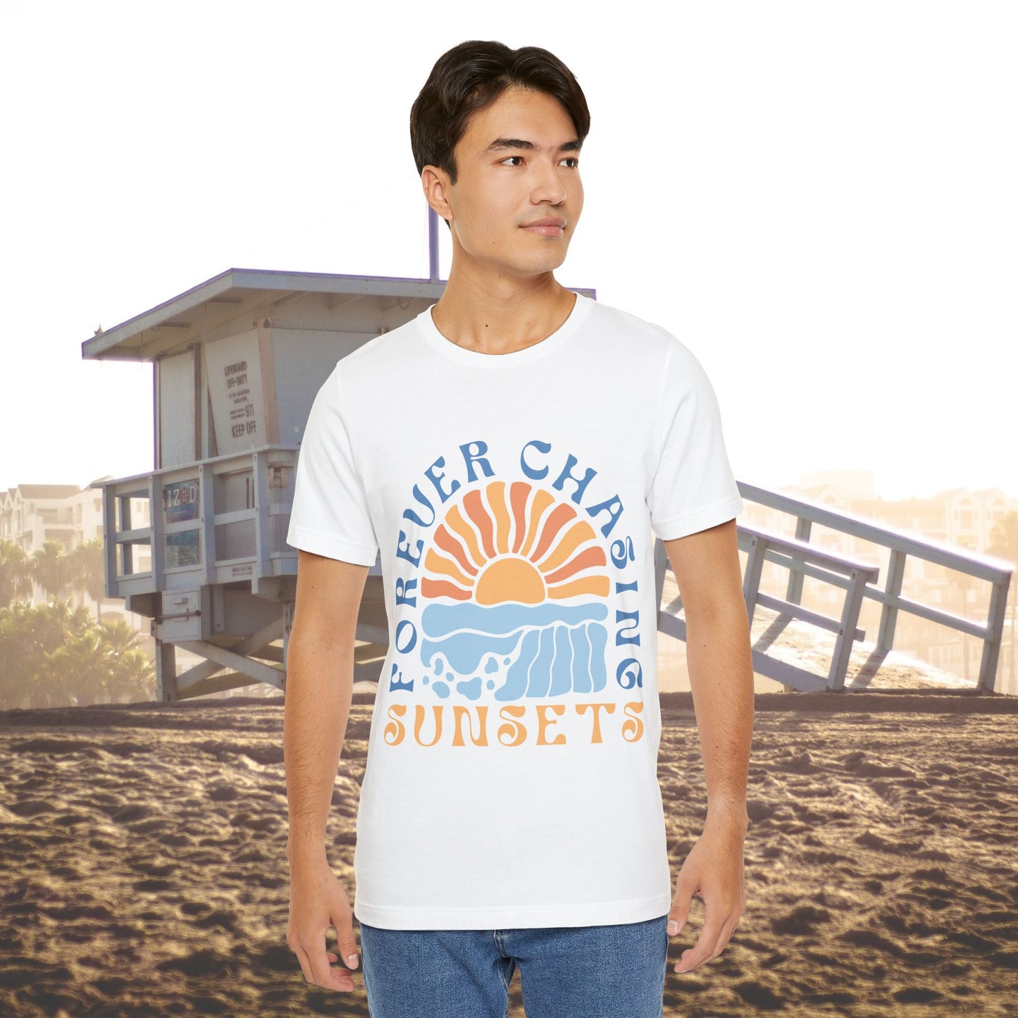 Surfer Shirt "Chasing Sunsets" | Relaxed Summer Vibe | Unisex Casual Wear, Beach Flat Art