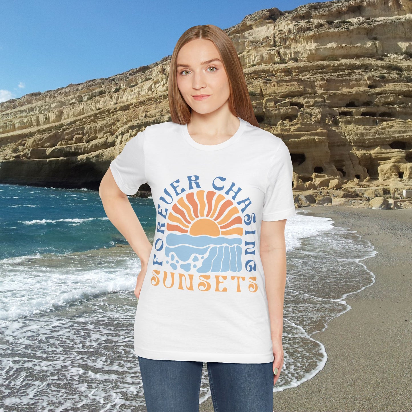 Surfer Shirt "Chasing Sunsets" | Relaxed Summer Vibe | Unisex Casual Wear, Beach Flat Art
