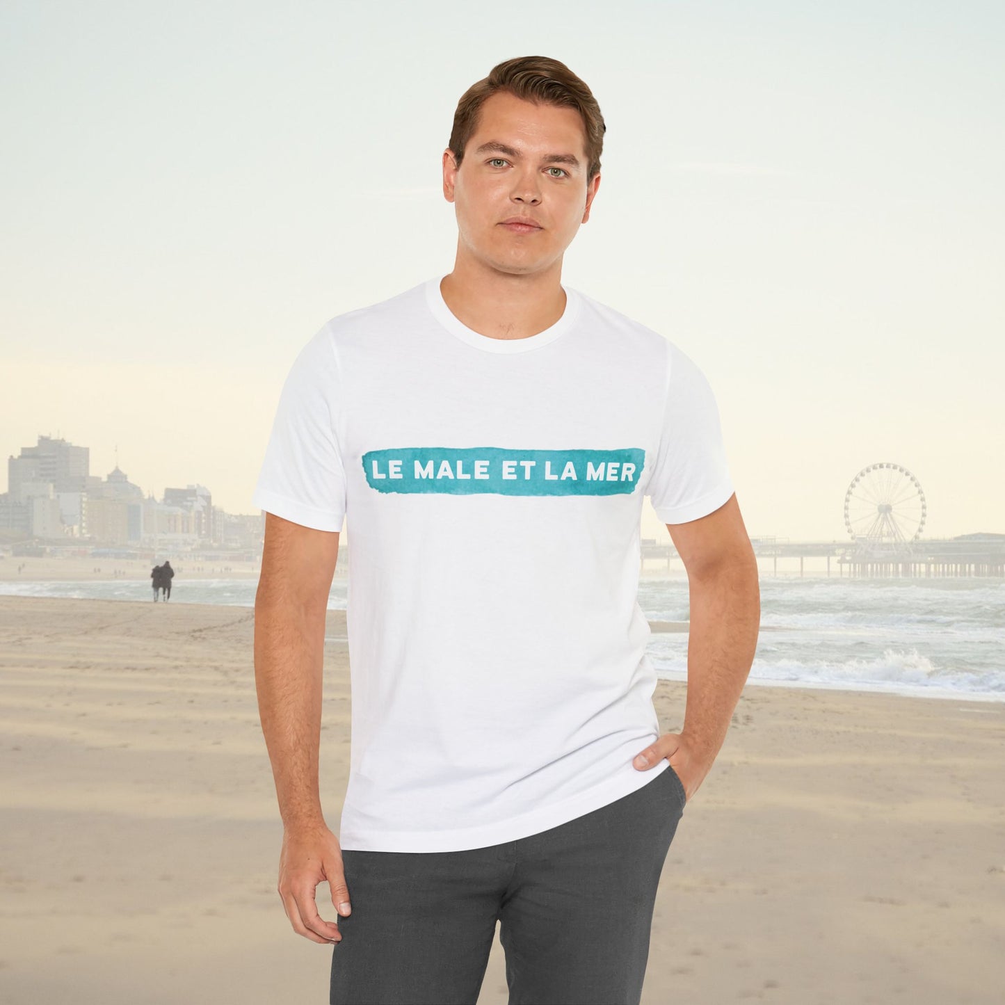 Surfer Shirt "Le Male et la Mer" | Relaxed Summer Vibe | Unisex Casual Wear, Beach Shirt Flat Art, Wellen, Minimalistisches Design