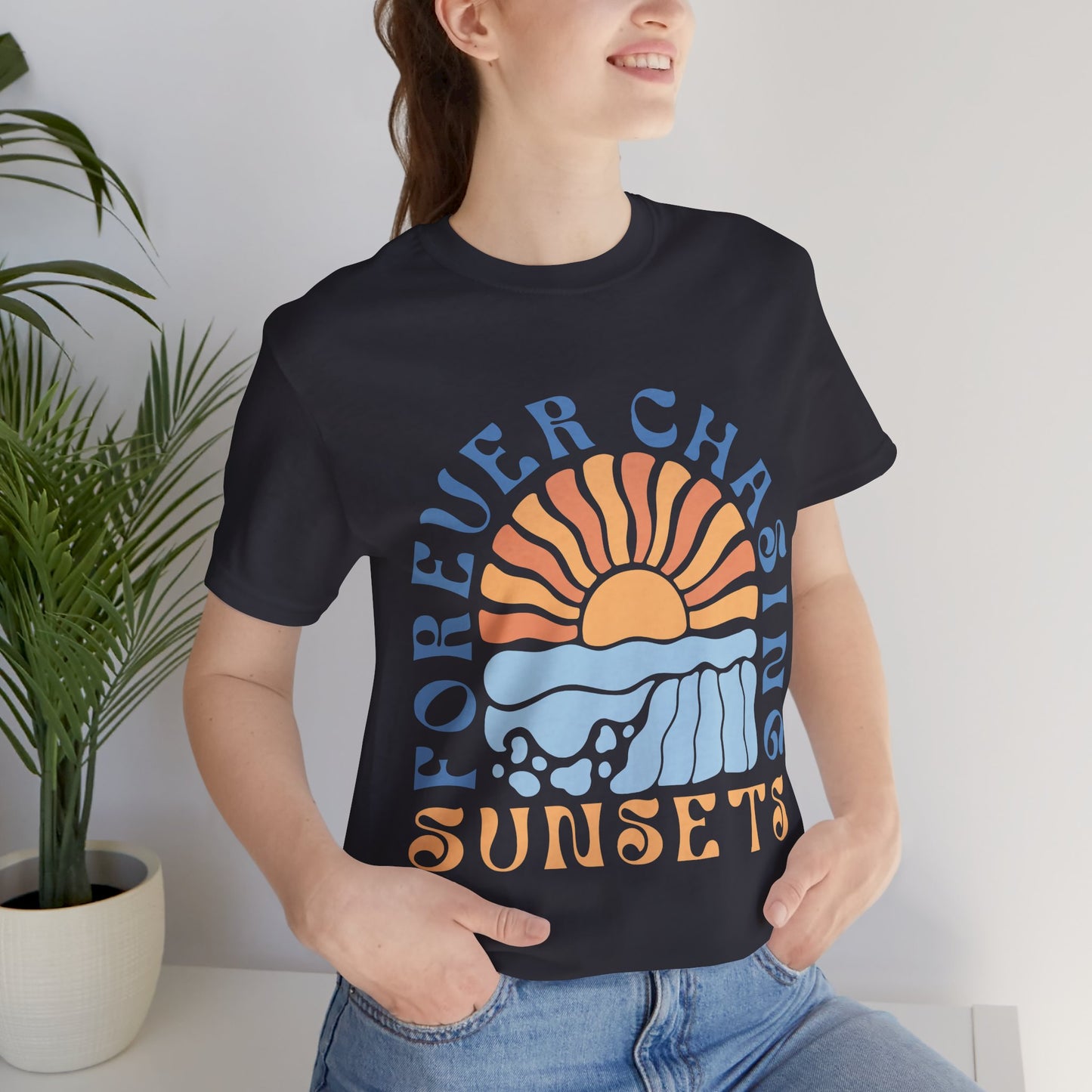 Surfer Shirt "Chasing Sunsets" | Relaxed Summer Vibe | Unisex Casual Wear, Beach Flat Art