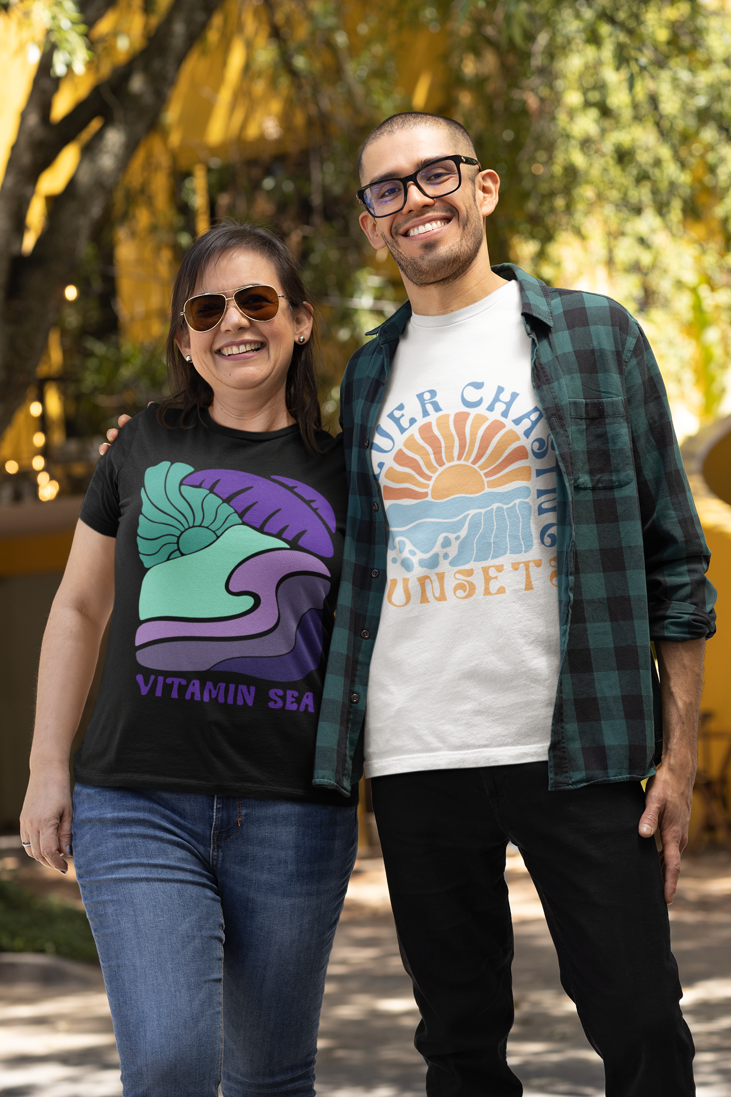 Surfer Shirt "Chasing Sunsets" | Relaxed Summer Vibe | Unisex Casual Wear, Beach Flat Art