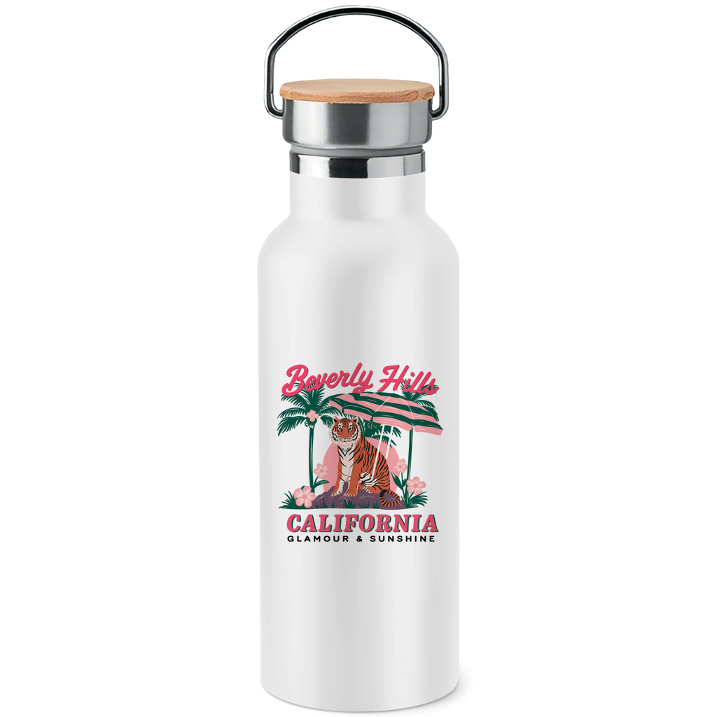 Edelstahl-Trinkflasche mit Bambusdeckel Tiger Sunshine