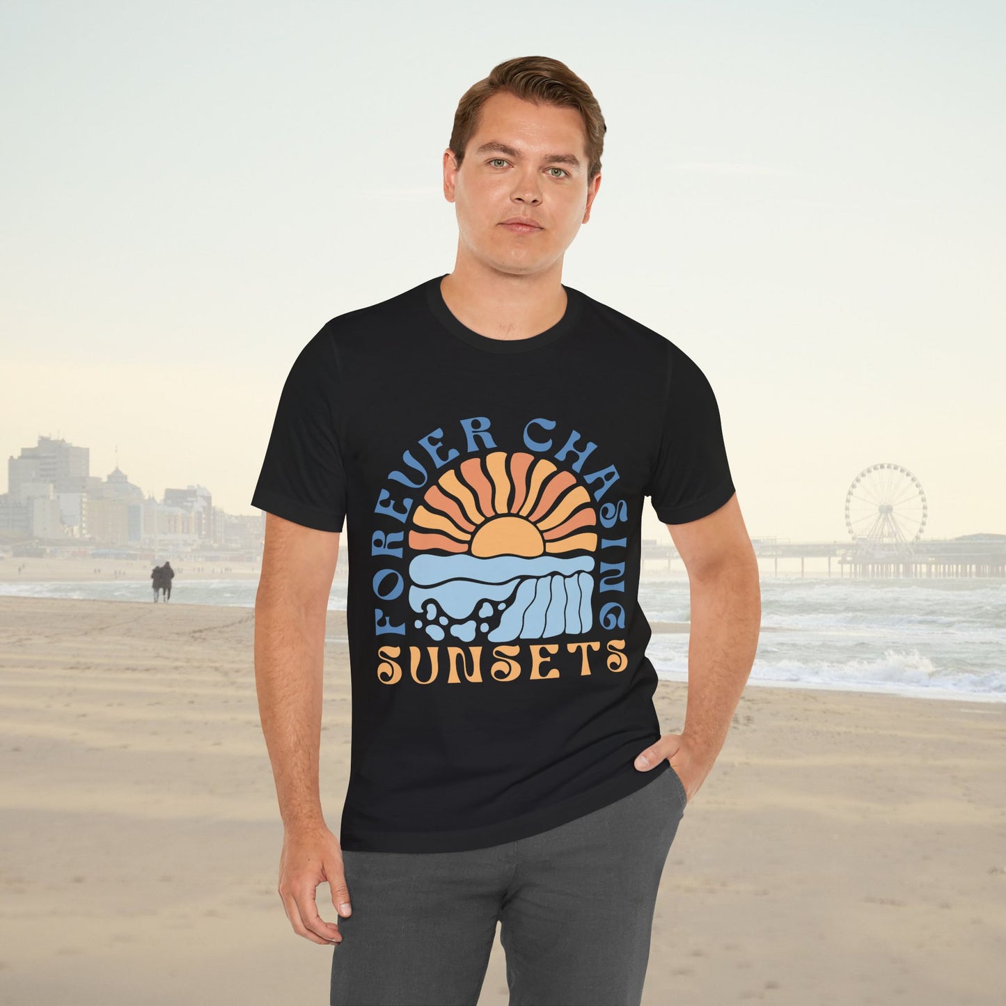 Surfer Shirt "Chasing Sunsets" | Relaxed Summer Vibe | Unisex Casual Wear, Beach Flat Art