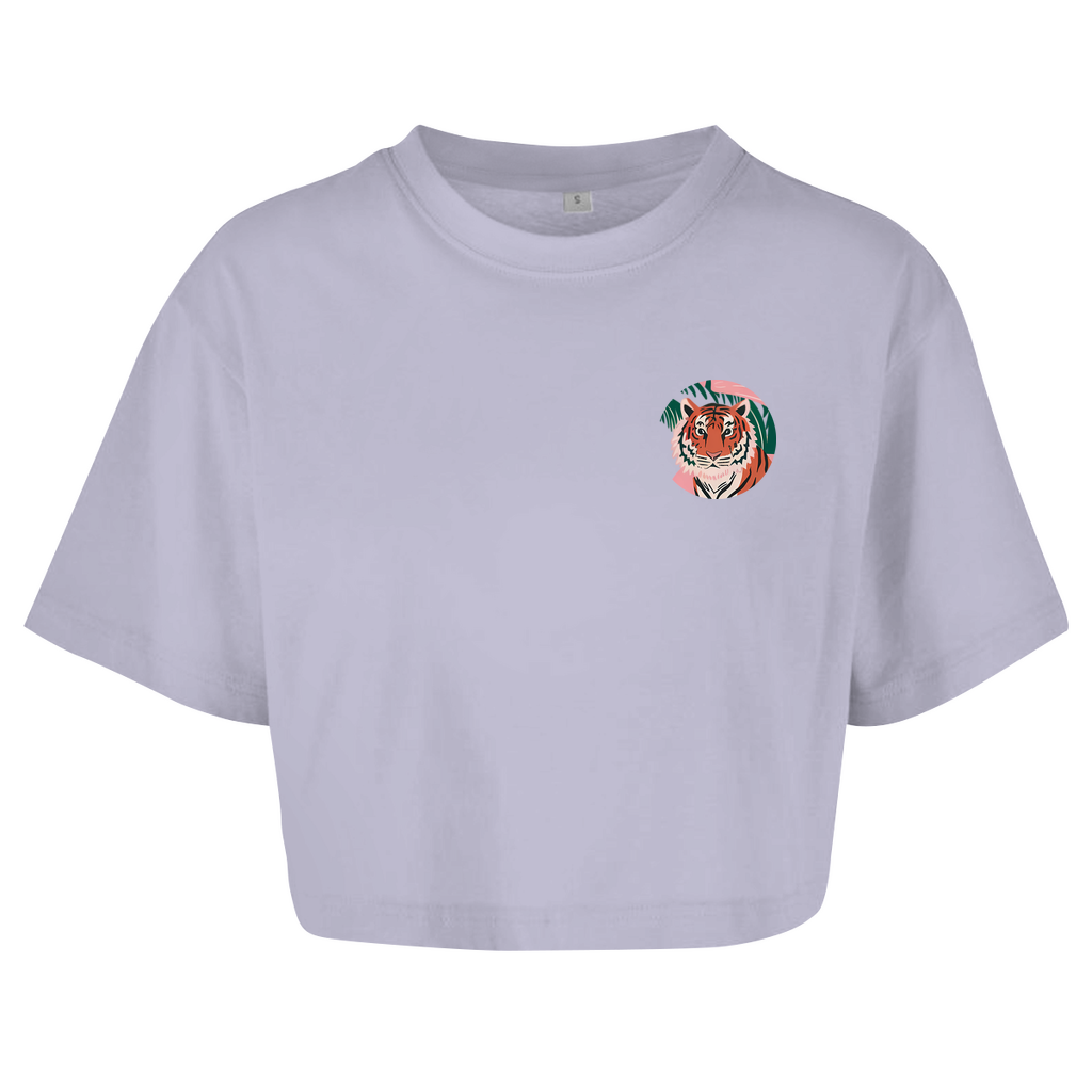 Damen Oversize Crop Top Tiger Sunshine