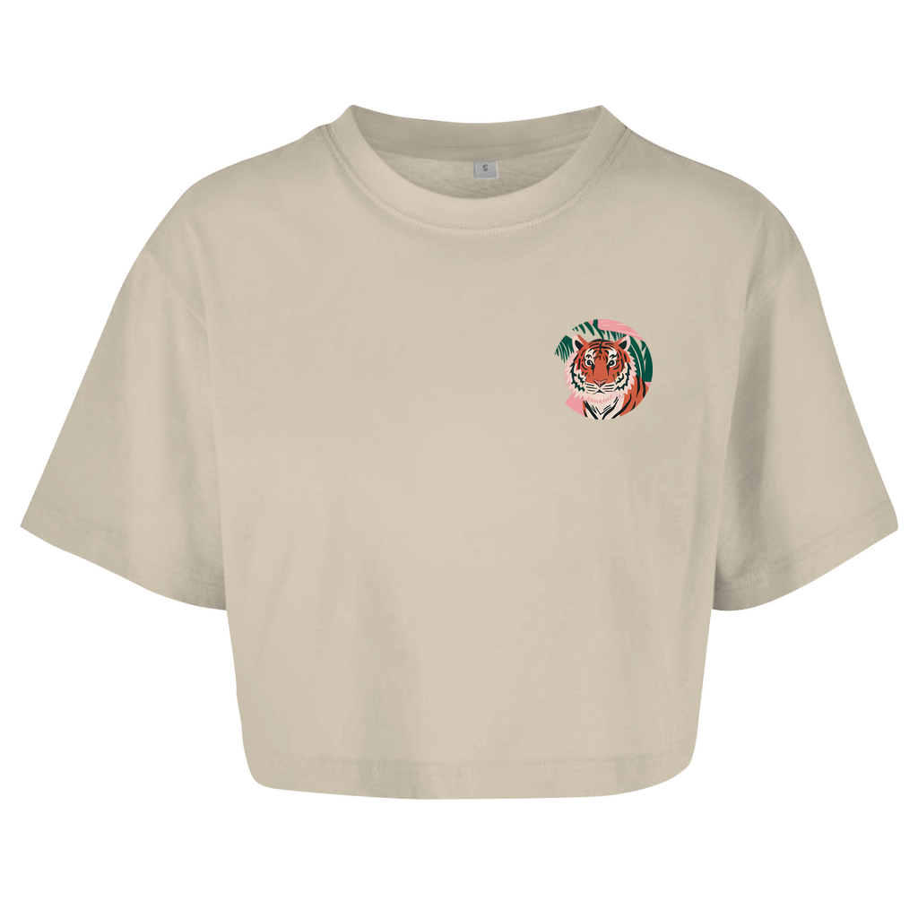 Damen Oversize Crop Top Tiger Sunshine