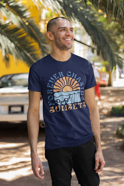 Surfer Shirt "Chasing Sunsets" | Relaxed Summer Vibe | Unisex Casual Wear, Beach Flat Art