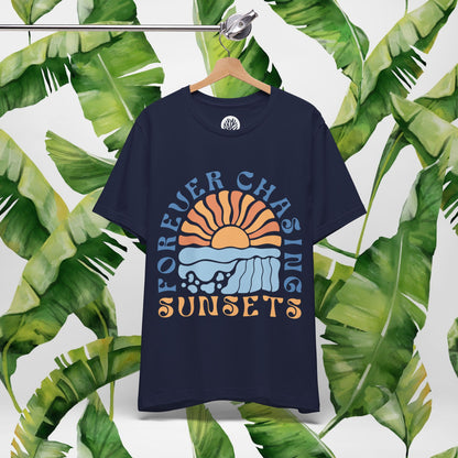 Surfer Shirt "Chasing Sunsets" | Relaxed Summer Vibe | Unisex Casual Wear, Beach Flat Art