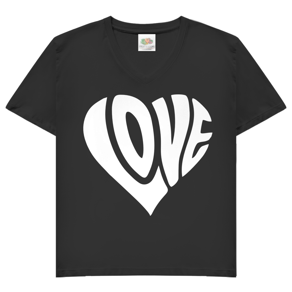 Damen Basic V-Neck T-Shirt Herz Love