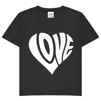 Damen Basic V-Neck T-Shirt Herz Love