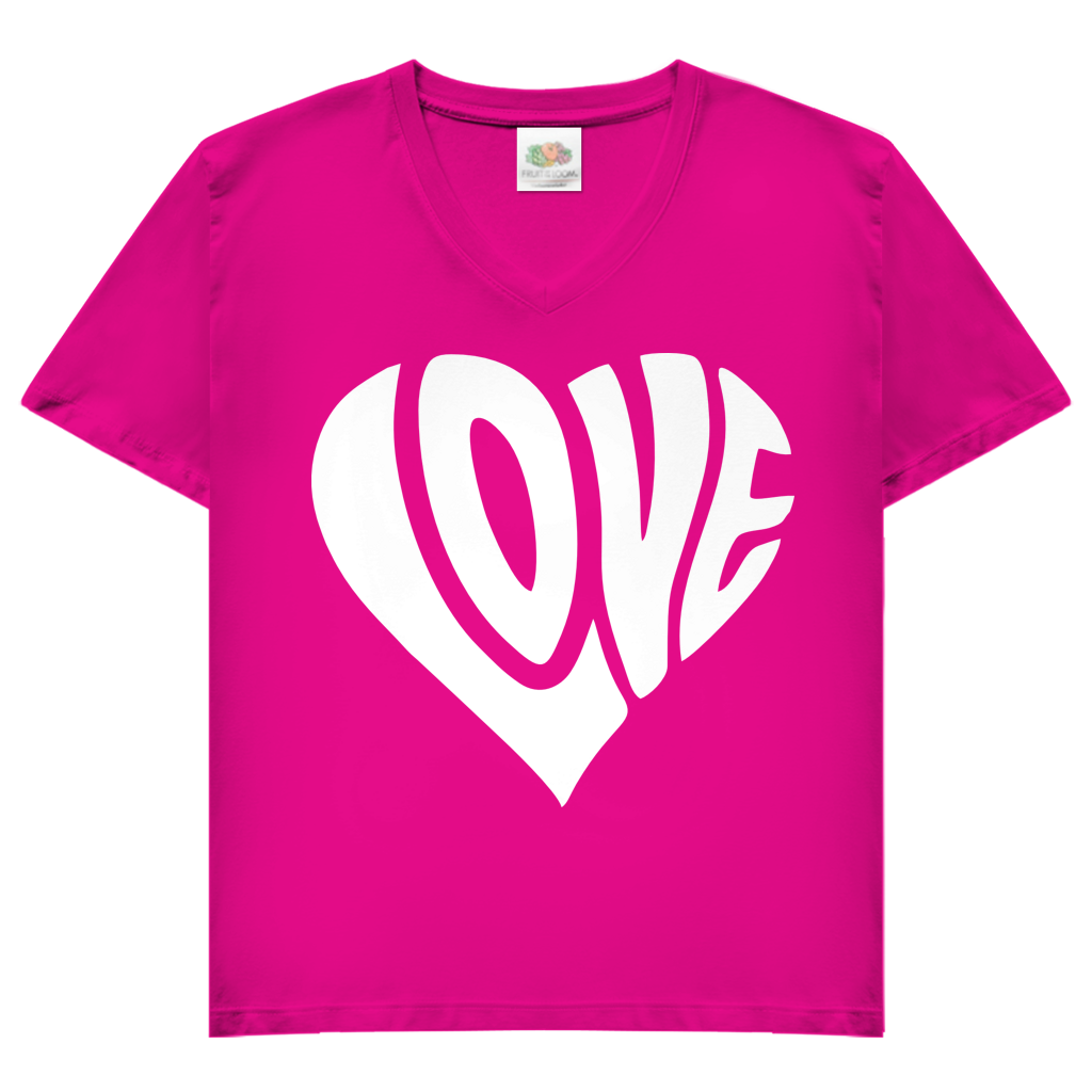 Damen Basic V-Neck T-Shirt Herz Love