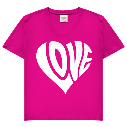 Damen Basic V-Neck T-Shirt Herz Love
