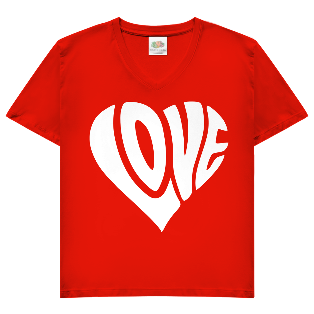 Damen Basic V-Neck T-Shirt Herz Love