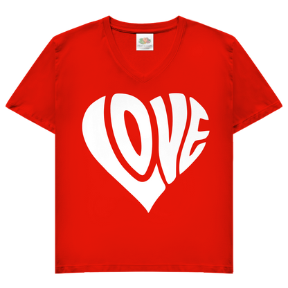 Damen Basic V-Neck T-Shirt Herz Love