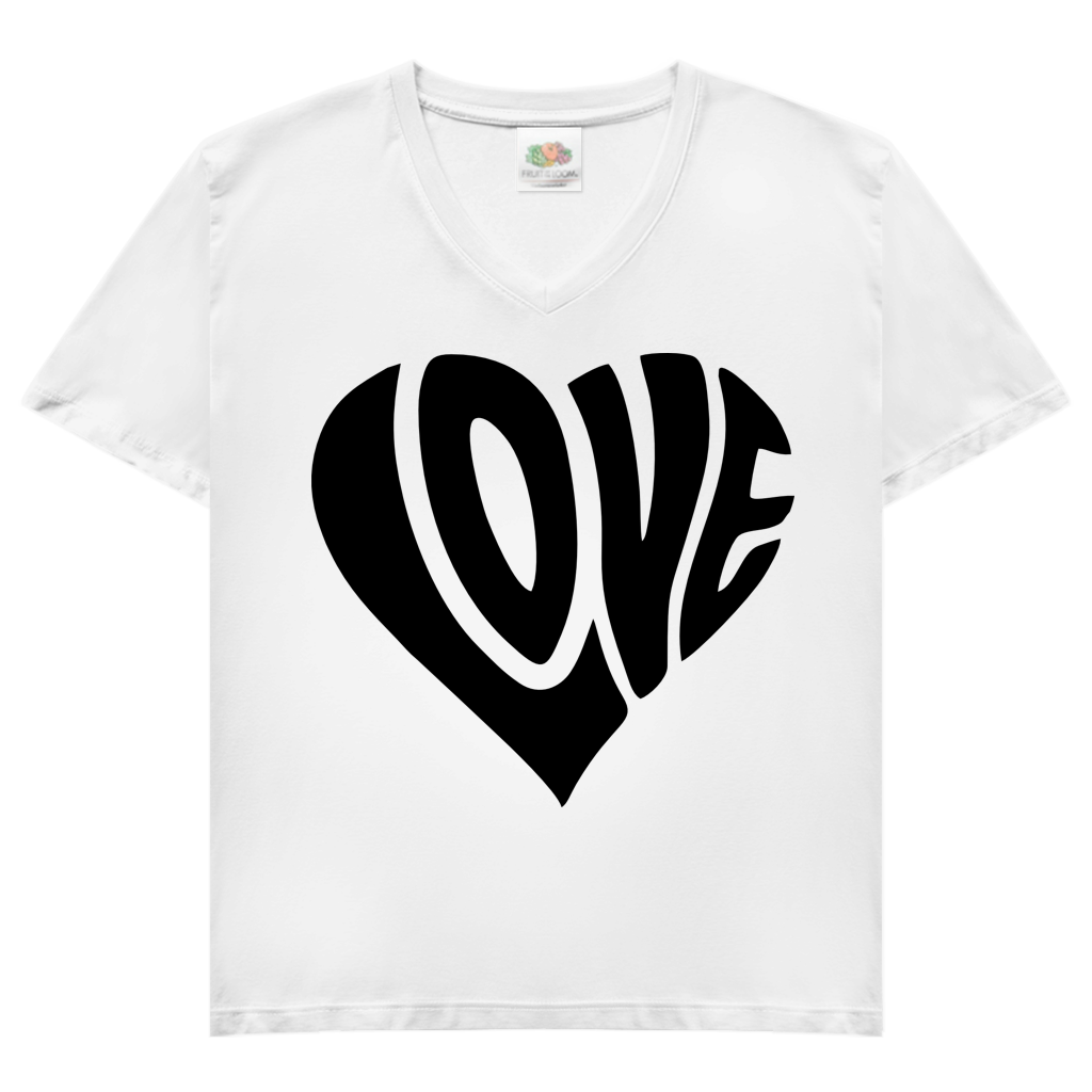 Damen Basic V-Neck T-Shirt Herz Love