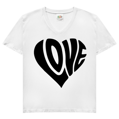 Damen Basic V-Neck T-Shirt Herz Love