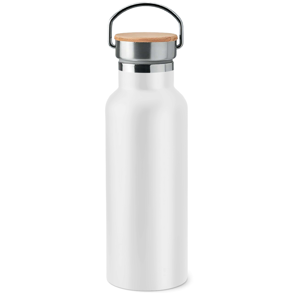 Edelstahl-Trinkflasche mit Bambusdeckel Sunshine State of Mind lila Back kräftig