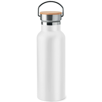 Edelstahl-Trinkflasche mit Bambusdeckel Sunshine State of Mind lila Back kräftig