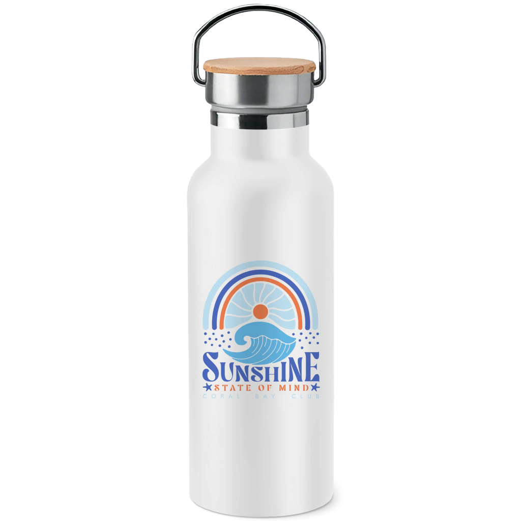Edelstahl-Trinkflasche mit Bambusdeckel Sunshine State of Mind lila Back kräftig