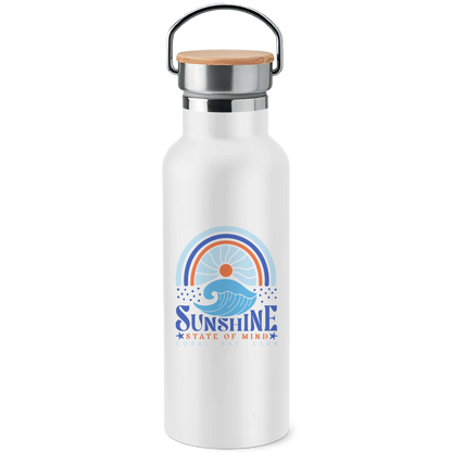 Edelstahl-Trinkflasche mit Bambusdeckel Sunshine State of Mind lila Back kräftig