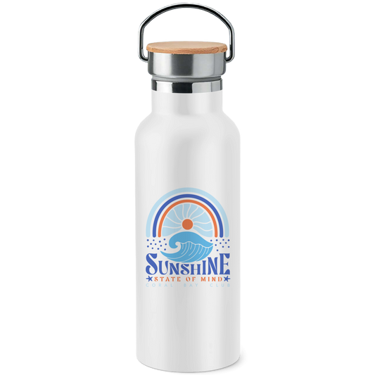 Edelstahl-Trinkflasche mit Bambusdeckel Sunshine State of Mind lila Back kräftig
