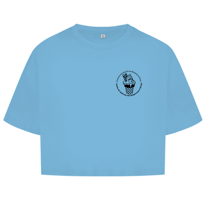 Damen Oversize Crop Top Badge  Gelato