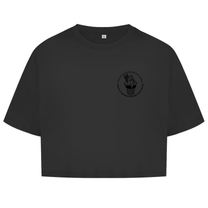 Damen Oversize Crop Top Badge  Gelato
