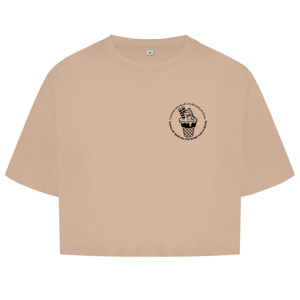 Damen Oversize Crop Top Badge  Gelato