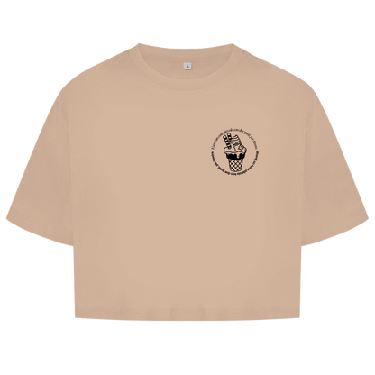 Damen Oversize Crop Top Badge  Gelato