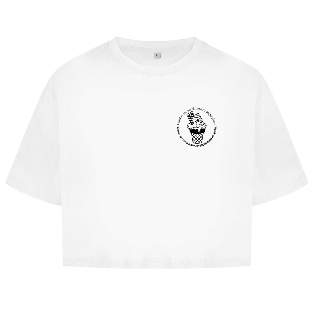 Damen Oversize Crop Top Badge  Gelato