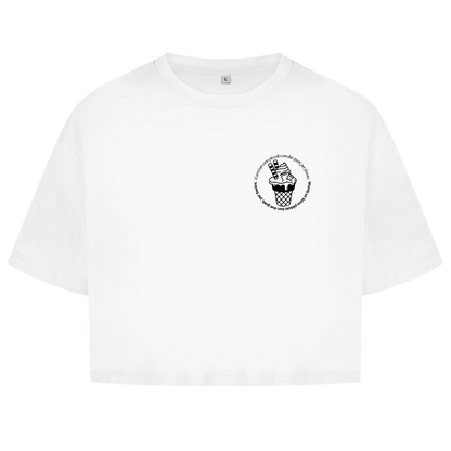 Damen Oversize Crop Top Badge  Gelato