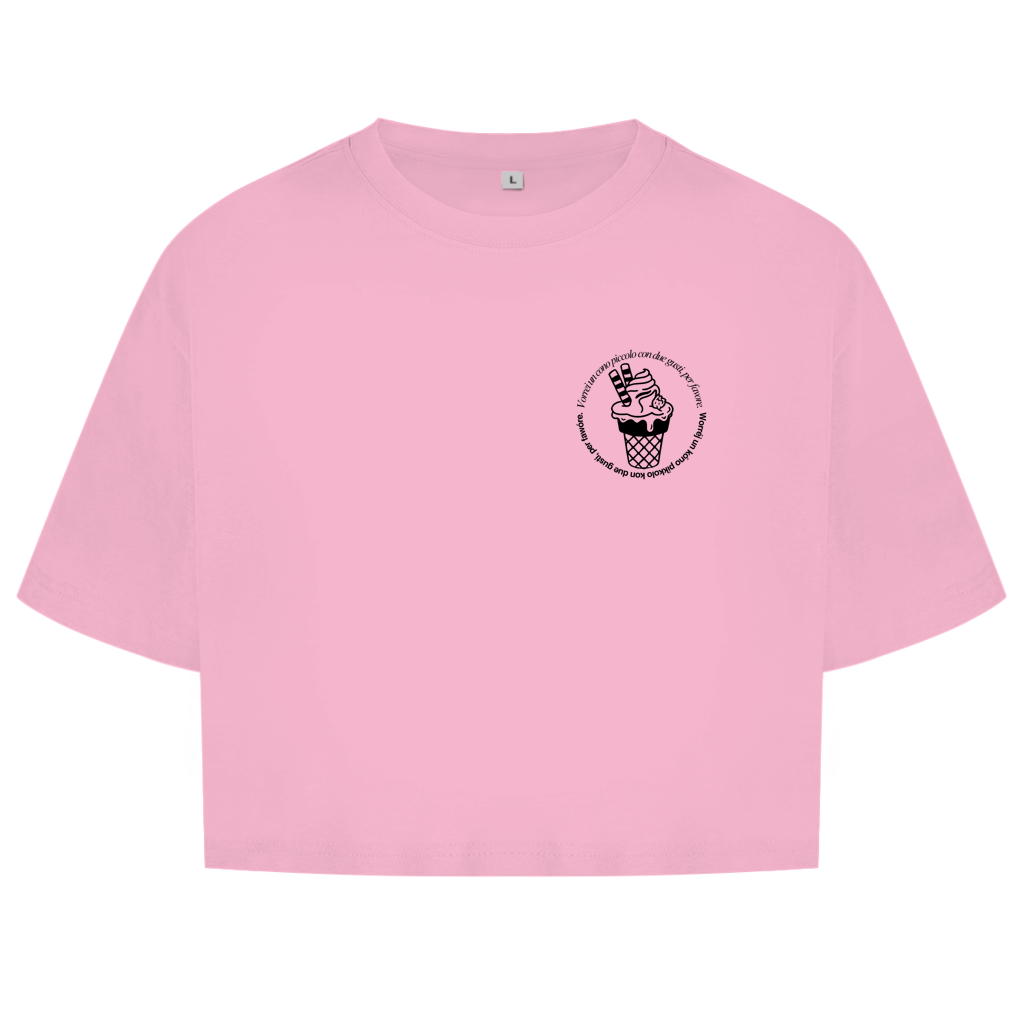Damen Oversize Crop Top Badge  Gelato