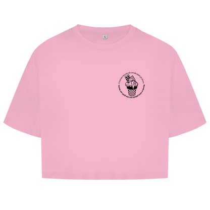 Damen Oversize Crop Top Badge  Gelato