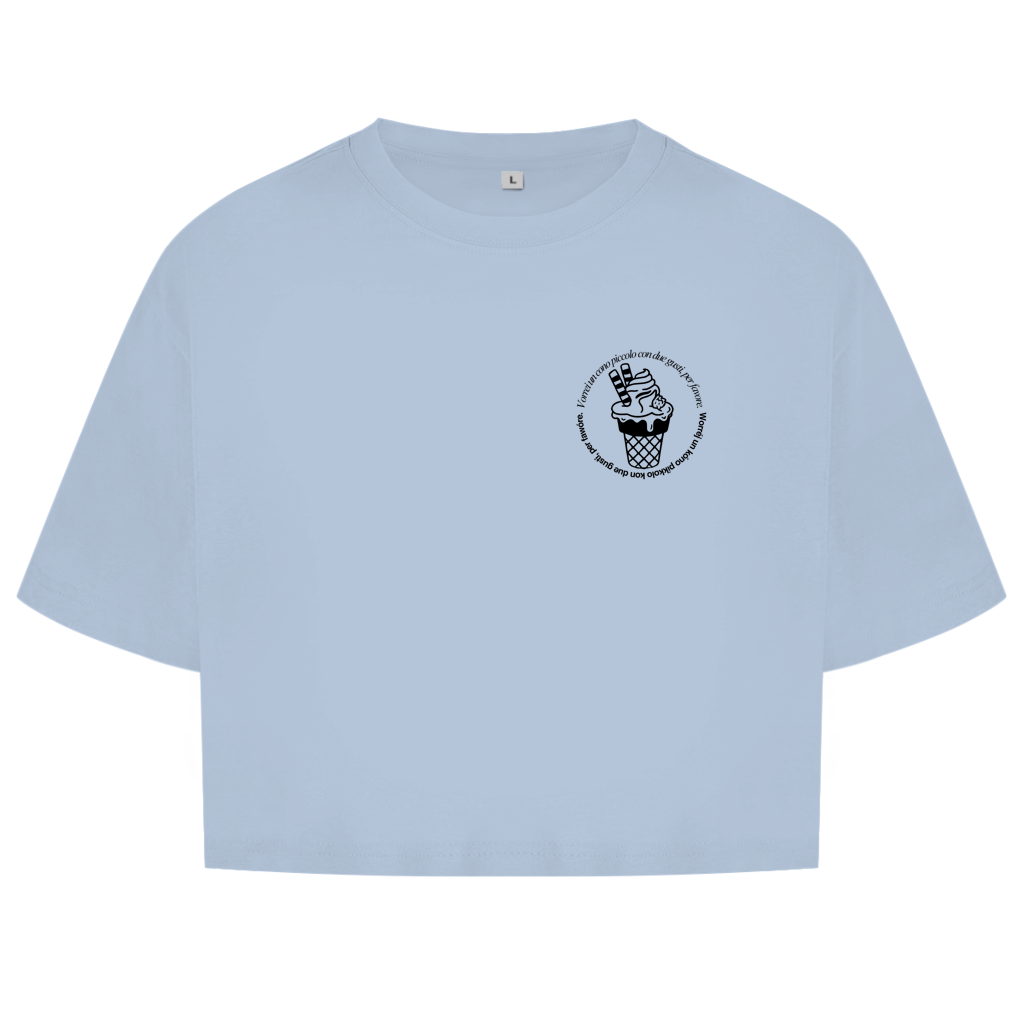 Damen Oversize Crop Top Badge  Gelato