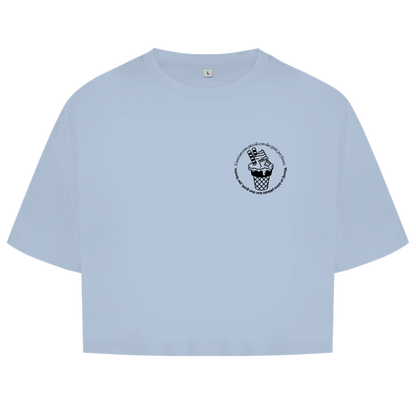 Damen Oversize Crop Top Badge  Gelato