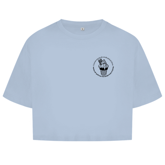 Damen Oversize Crop Top Badge  Gelato