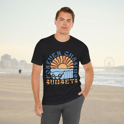 Surfer Shirt "Chasing Sunsets" | Relaxed Summer Vibe | Unisex Casual Wear, Beach Flat Art