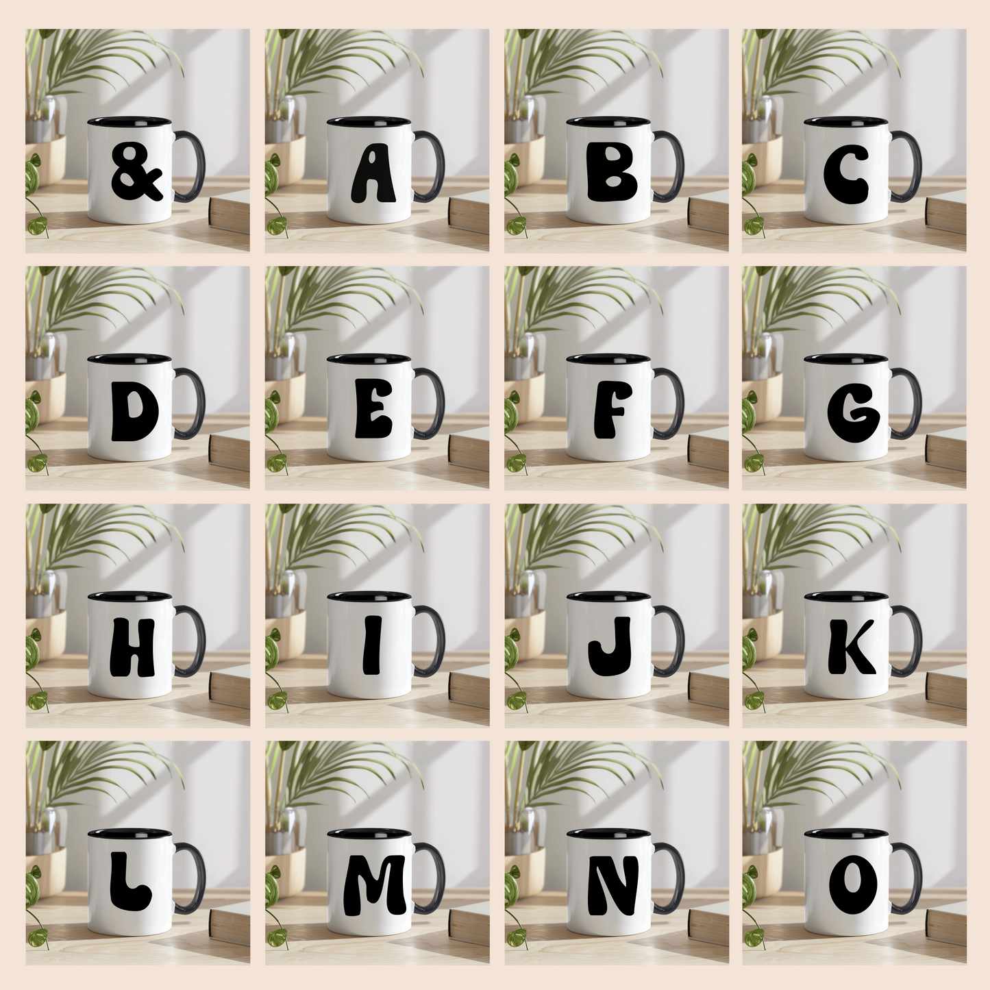 Personalisierte Tasse "Mare" mit Initiale - Stilvolles Design in Schwarz-Weiß