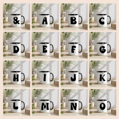 Personalisierte Tasse "Mare" mit Initiale - Stilvolles Design in Schwarz-Weiß