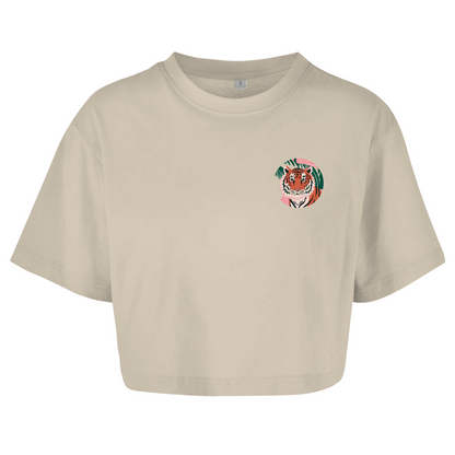 Damen Oversize Crop Top Tiger Sunshine